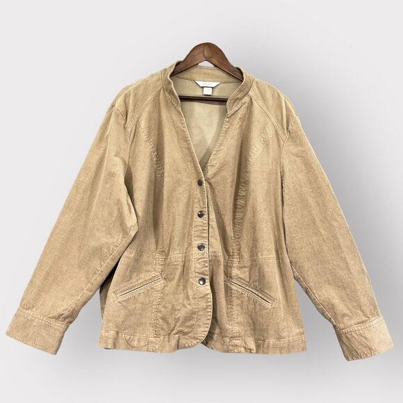 CJ Banks Fine Corduroy Button Front Jacket Women 2X Brown Pockets Long Sleeves - Picture 1 of 15